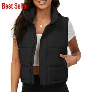 Cropped Puffer Vest Sleeveless Winter Chic Minimal Trendy Outerwear Jacket